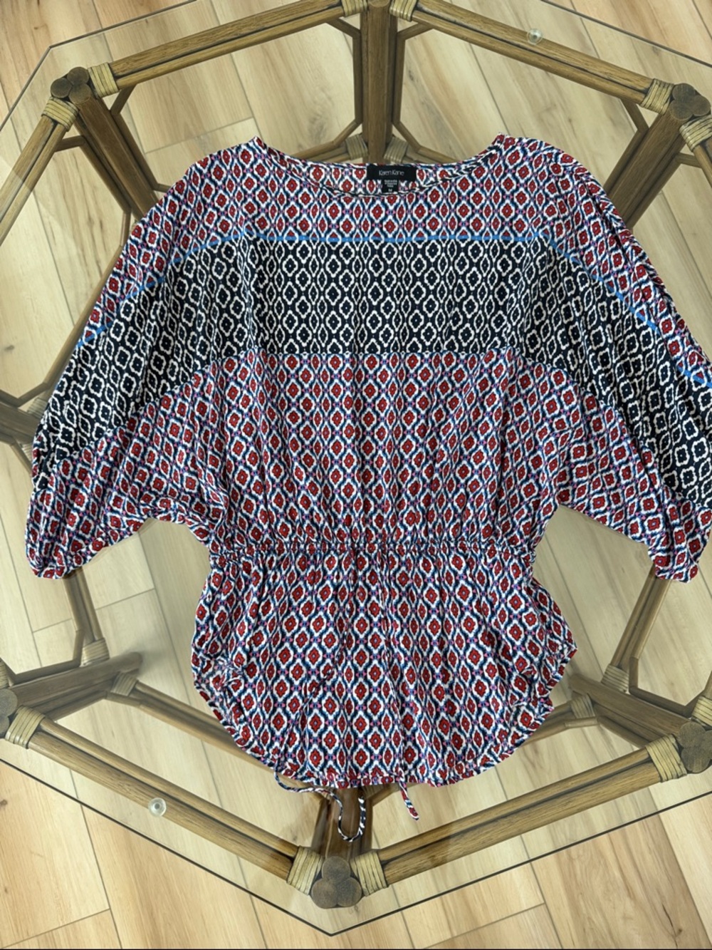 Karen Kane Red, Navy & White Geometric Drawstring Tunic
